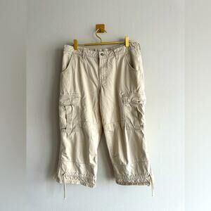 Vintage Y2K Boston Proper Cargo Pants | Beige Cropped Utility Pants | Size 8P